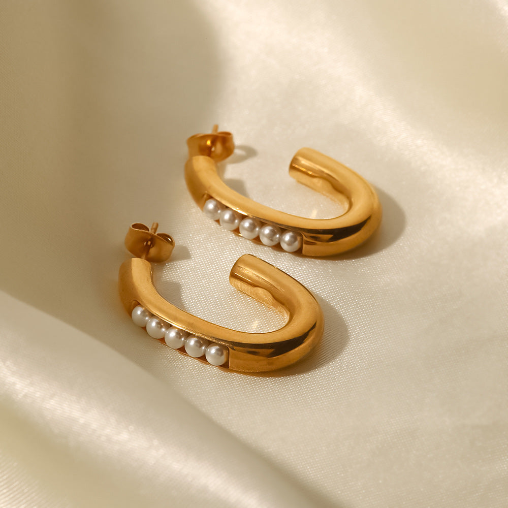 18K gold-plated inlaid pearl all-match earrings