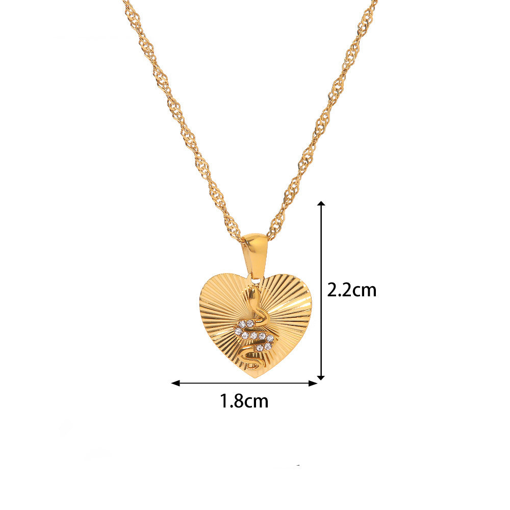 18K Gold Exquisite Compass Snake Inlaid Zircon Design Light Luxury Style Necklace