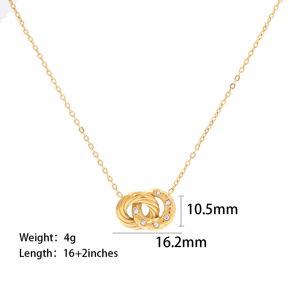 18K gold plated double circle with white diamond pendant necklace