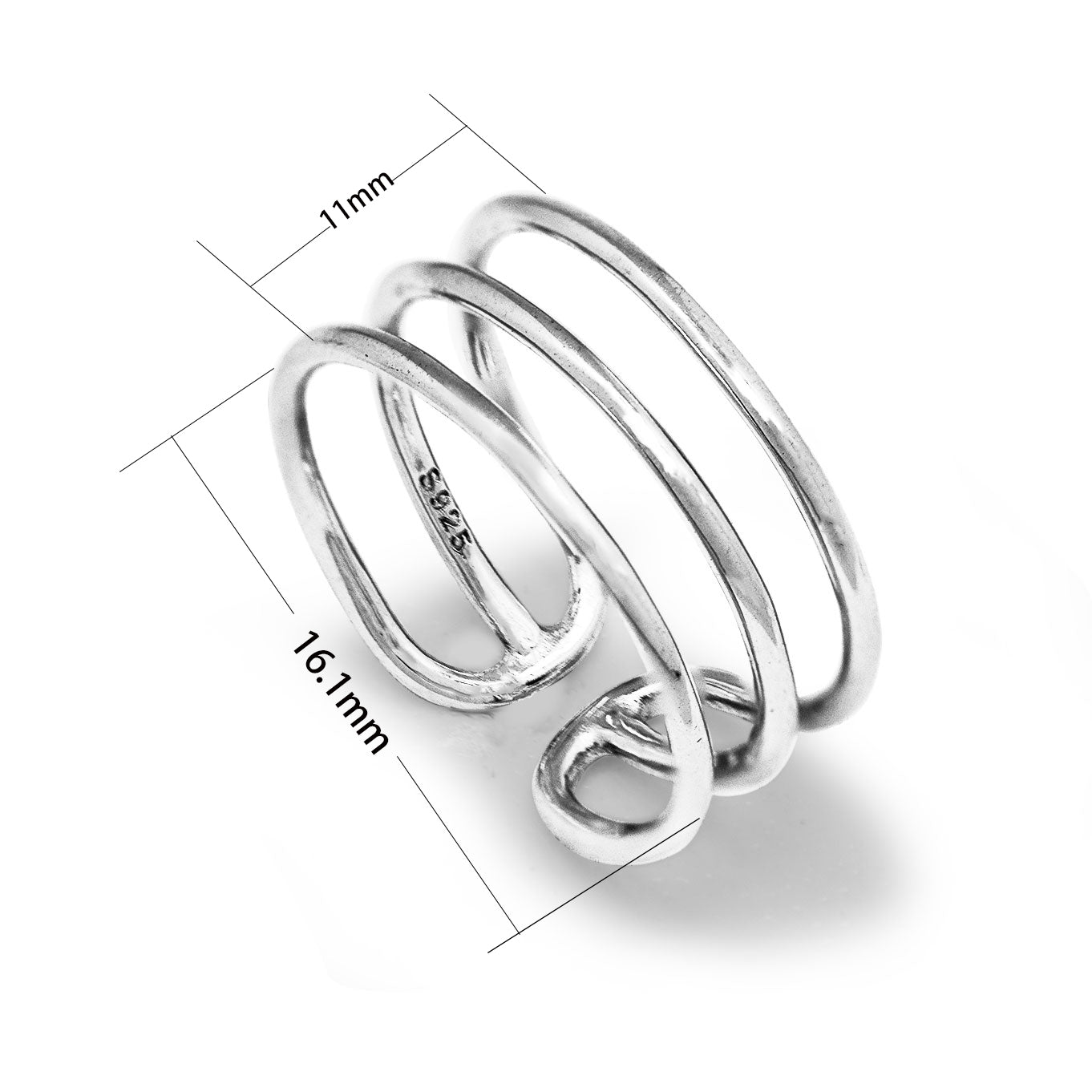 Designer Luck Happiness Health 3 Strips Lady 925 Sterling Sliver Ring