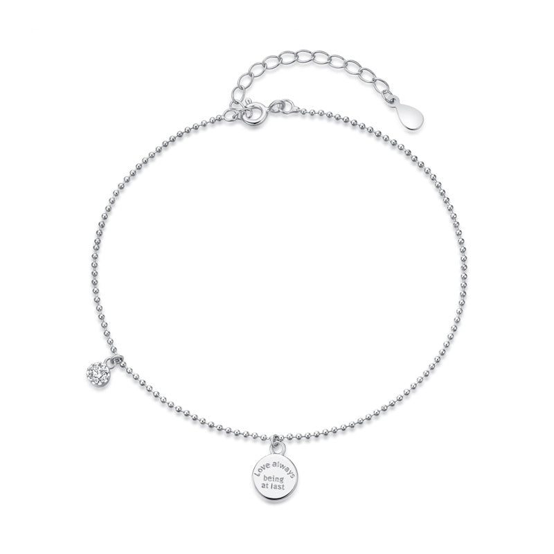 Love Always Being At Last 925 Sterling Silver Bead White CZ Foot Anklet