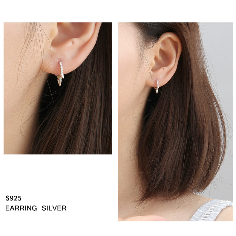 Fashion CZ Circle Horns 925 Sterling Silver Hoop Earrings
