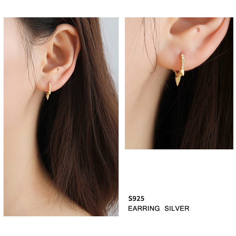 Fashion CZ Circle Horns 925 Sterling Silver Hoop Earrings